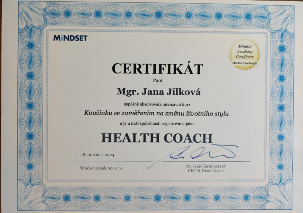 Certifikát o absolvovaném kurzu koučinku